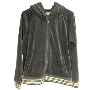 Juicy Couture Velour Striped Cuff Waistband Y2K Hoodie Sweatshirt
